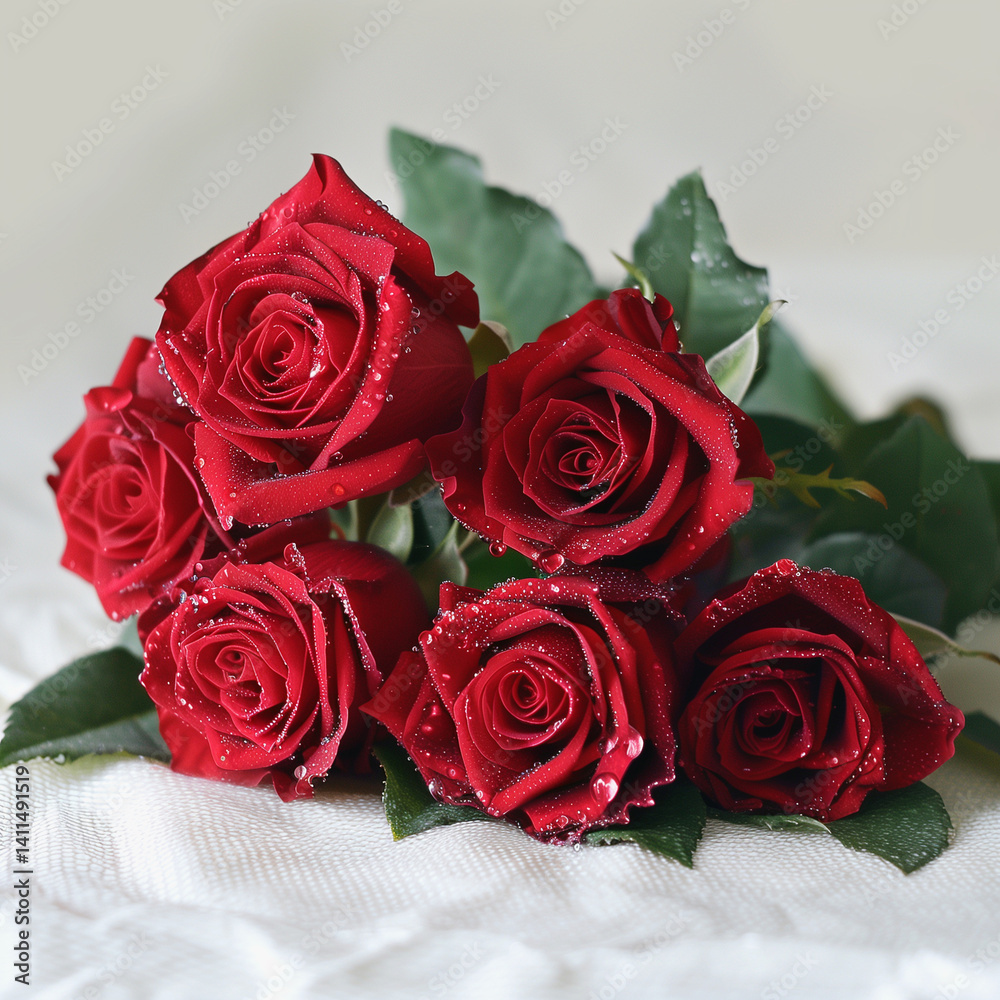 Red rose with water drops on petals on white background,AI generated Red rose with water drops on petals on white background,AI generated