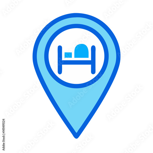 Location Pin with Bed Icon Representing Hotel or Accommodation Location