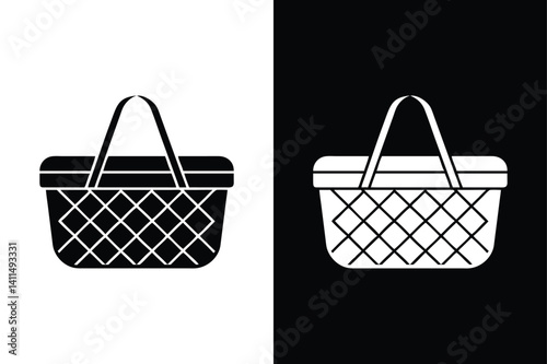 Minimal Picnic Basket Vector. Black and White Icon Design