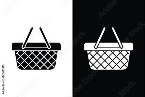 Picnic Basket Vector Icon. Isolated Black and White Illustration