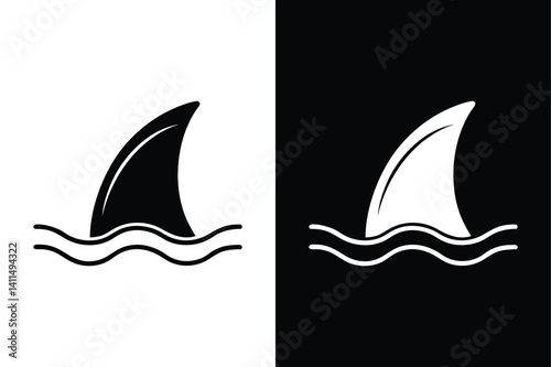 Moving Shark Fin Illustration. Clean Silhouette Vector Design