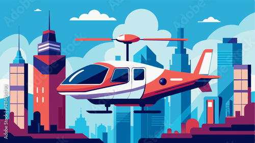 The patrons of the district could easily access any venue with the convenient and quick air taxi service making it the preferred mode of transportation in the futuristic. Vector illustration