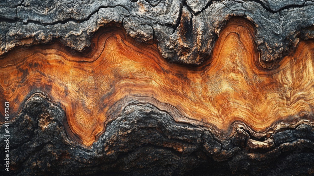 Obraz premium Close-Up of Weathered Wood Texture with Brown and Orange Hues
