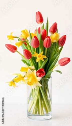 Wallpaper Mural Vibrant red tulips & sunny daffodils in a clear glass vase, close-up, happy, daffodils Torontodigital.ca