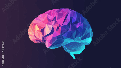 Low Poly Brain Illustration in Colorful Flat Minimalist Style for Technology and Science Concepts
