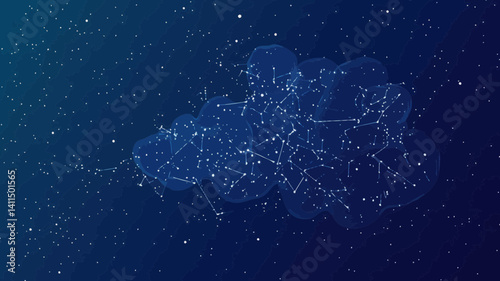 Starry Dialogue Cloud Concept Vector - Wireframe Space, Planets, Stars Abstraction, Minimalist Universe Design SVG