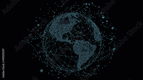 Abstract Earth in Starry Sky Vector, Wireframe Planet Concept, Minimalist Flat SVG of Universe with Points, Lines, Shapes, Planets, Stars, Space Visualization