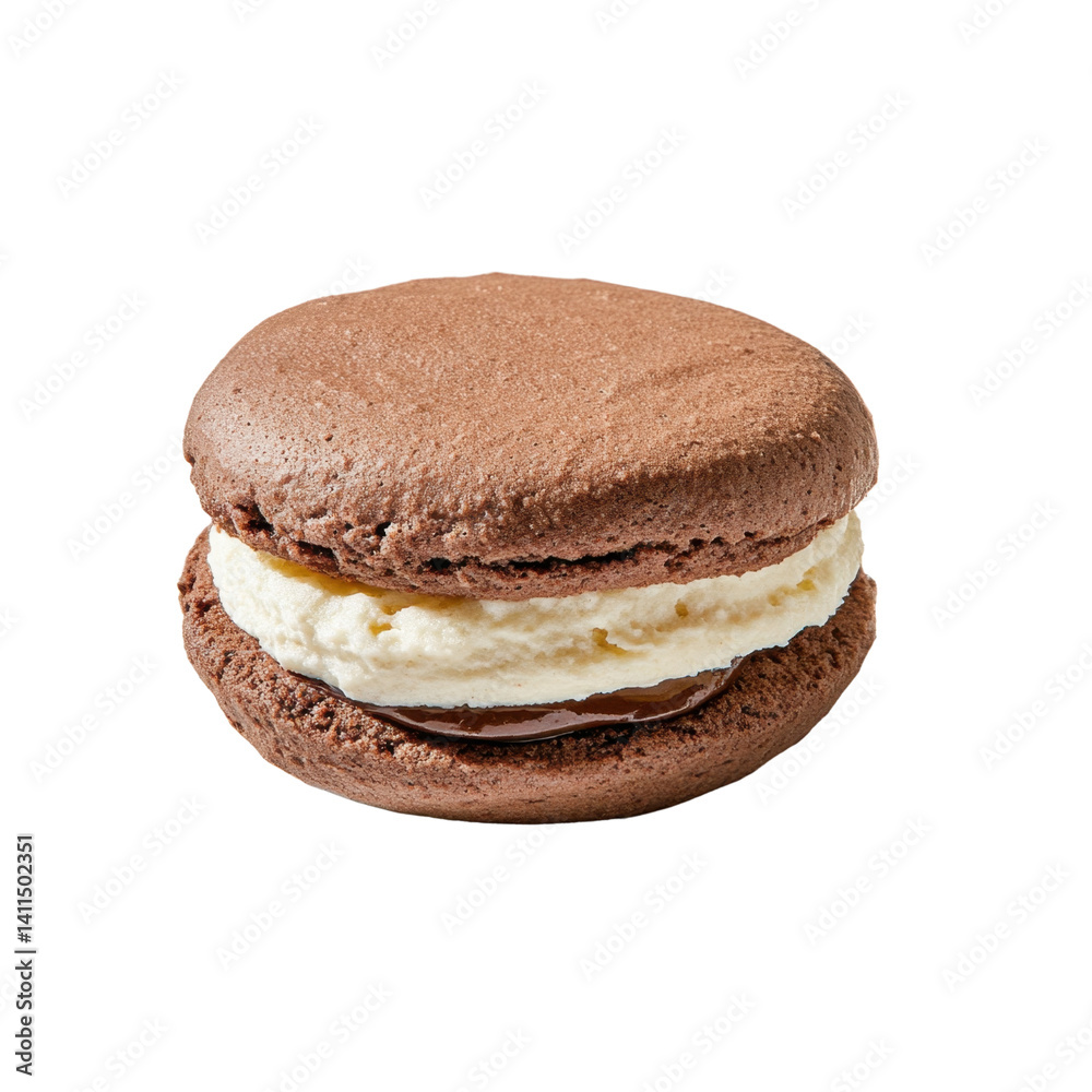 Chocolate Macaron with Cream Filling on White Background Chocolate Macaron with Cream Filling on White Background