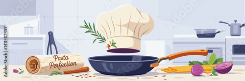 Vibrant kitchen utensil icons with chef's hat and rosemary – Ideal for food blogs, recipe websites, or culinary branding.