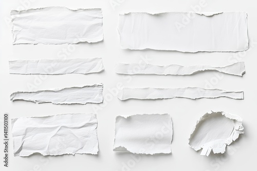 Collection of ripped white paper strips