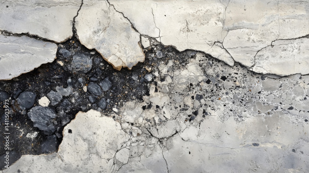Fototapeta premium Cracked Gray Concrete Texture with Black Gaps