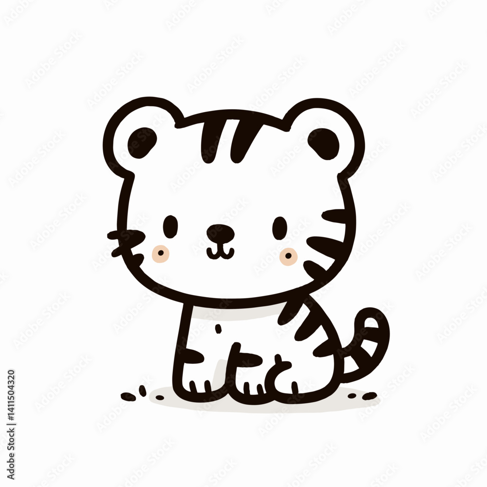 Cute cartoon tiger sitting in a playful style on white background Cute cartoon tiger sitting in a playful style on white background