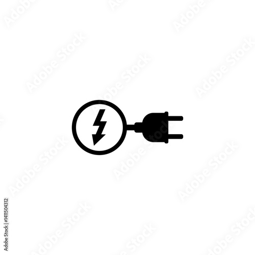 Electric plug icon with wire, cord and lightning bolt, current and voltage symbol. Vector illustration on white background.