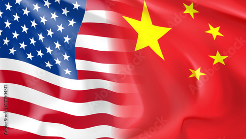 Vector banner with American and Chinese Flags. Waving American and Chinese Flags. Economic trade between USA and China concept. Vector illustration with realistic USA and Chinese Flags.
