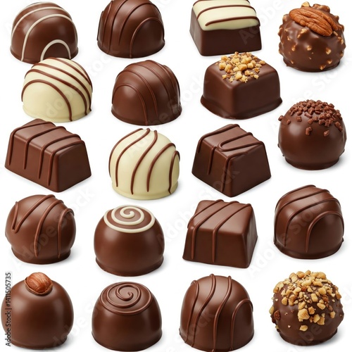 Delicious chocolate pralines isolated on white background