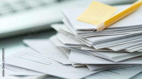 Accountantâ€™s desktop showing detailed tax form checklist, pencil annotations, sticky notes, and bank statements, styled for SME or freelancer use