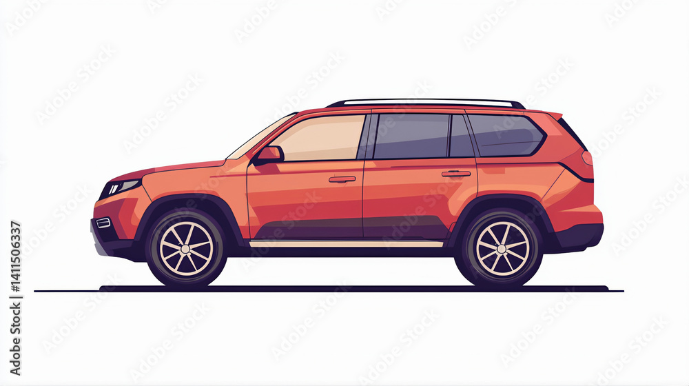 Fototapeta premium SUV car vector illustration silhouette isolated on white background. Car silhouette side illustration. 