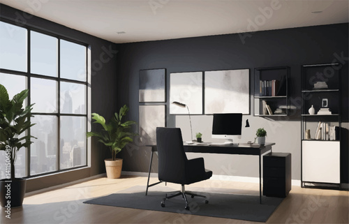 Modern Home Office: Desk Setup, Interior Design, Workspace, Minimalist & Productivity Visual.

