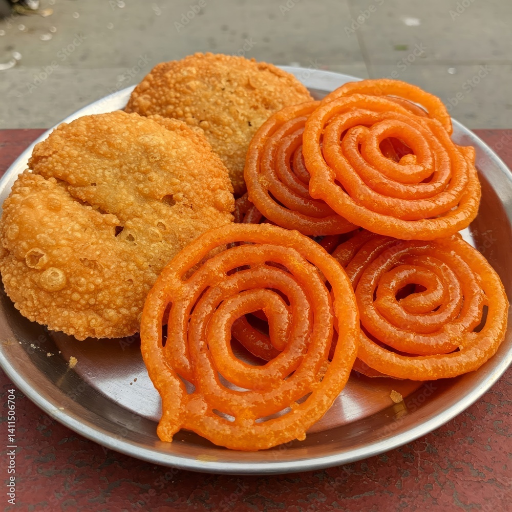 Fototapeta premium Fafda Jalebi. Fafda ,Jalebi, A gujarati snack