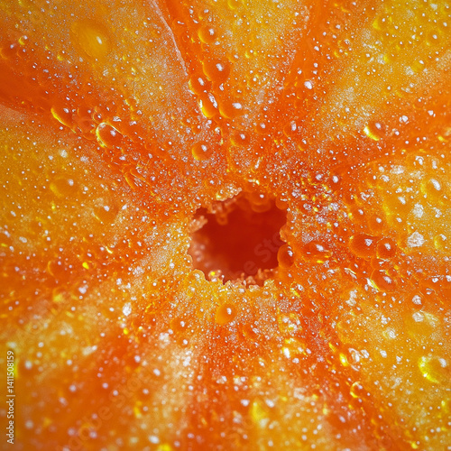 A macro view of a freshly cut carrot reveals its vivid orange core with perfectly concentric rings radiating outward