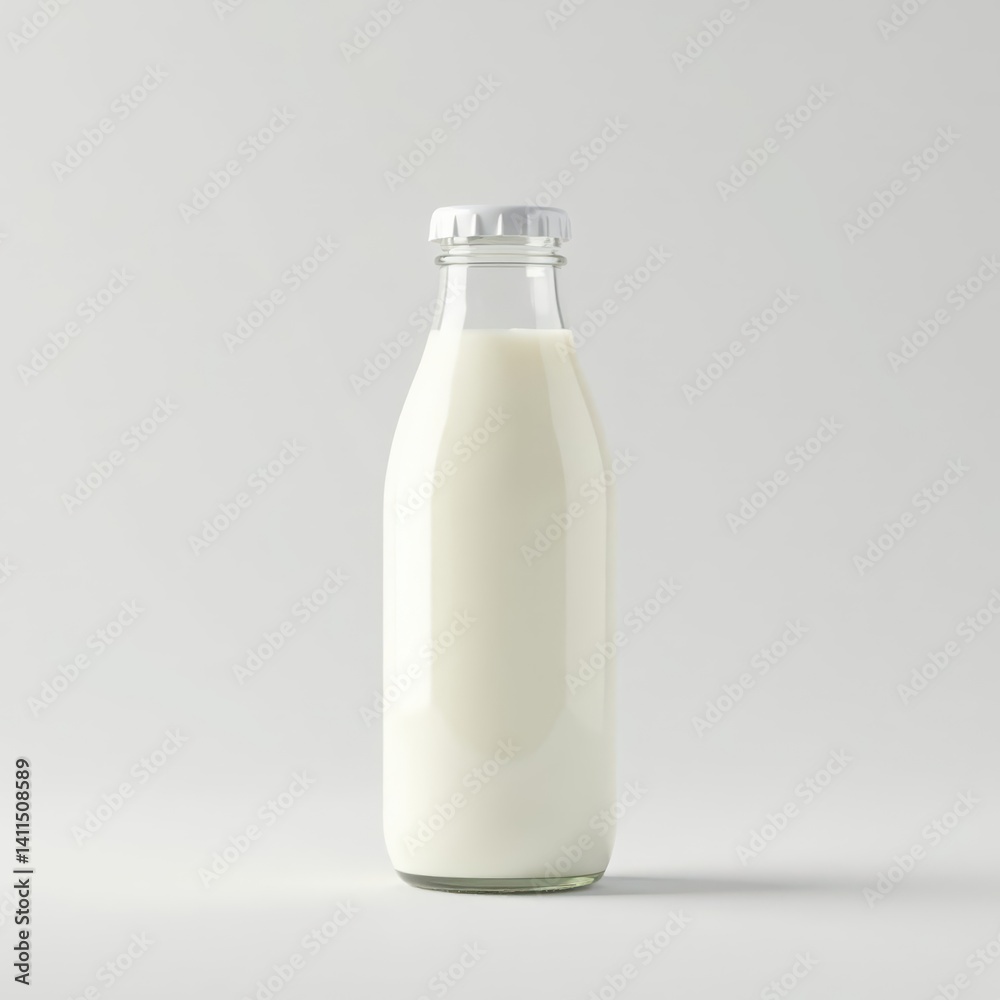 Full unopened milk bottle, pristine white background, vertical, white Full unopened milk bottle, pristine white background, vertical, white