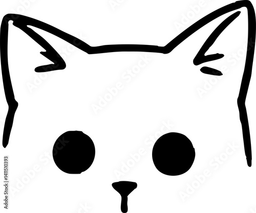 Minimalist cat face graphic art showing two round eyes, small nose, and pointy ears for fun designs.