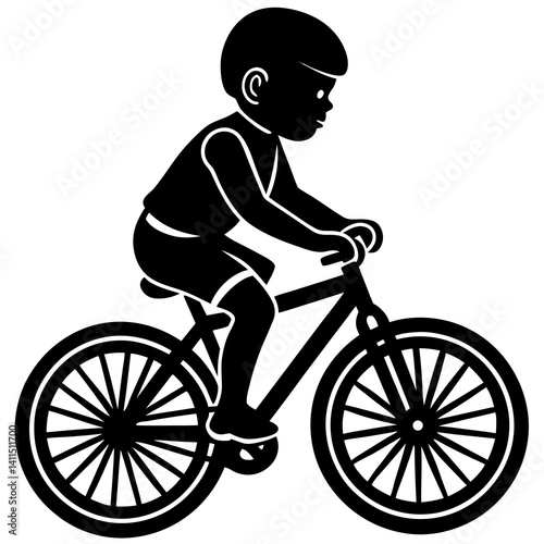 Line art vector silhouette of a baby  riding a fixie bike