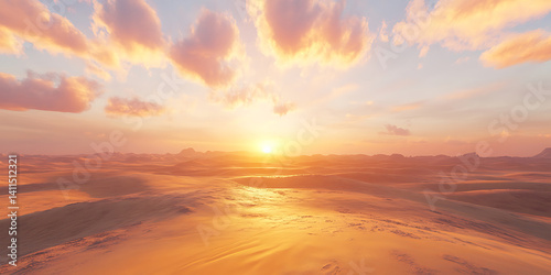 Majestic Desert Dunes Shifting Under a Golden Sky Wallpaper for Adventure Travel, Desert Photography, or Epic Landscape Design photo