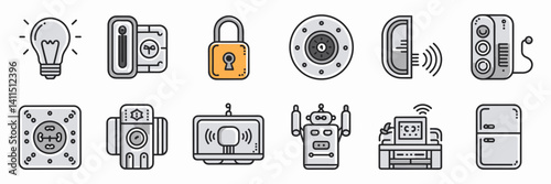Minimal line design smart home and IoT icons – Perfect for home automation apps and smart tech designs.