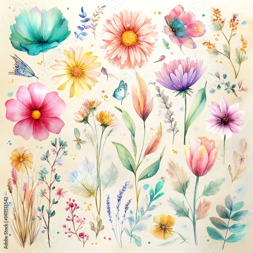 Wallpaper Mural A vibrant collection of blooming flowers and delicate foliage. Torontodigital.ca