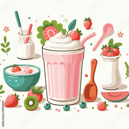 yogurt, fruit, smoothie, fresh, diet, healthy, food, dessert, summer, breakfast, sweet, milk, delicious, milkshake, glass, organic, drink, shake, strawberry, background, cocktail, beverage, berry, dai