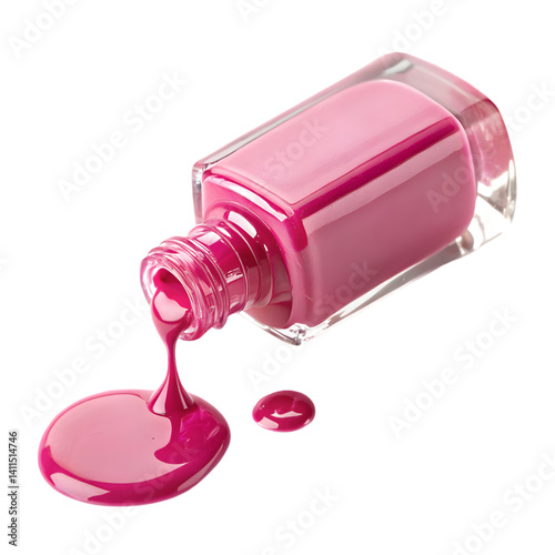 Pink Nail Polish Spill: Beauty Product Image on transparent background
