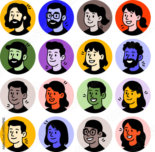 set of avatar cartoon user profile image collection for UI mobile Male and female faces. Men and women portraits. person outline stroke style illustrations vector group of people vector illustration
