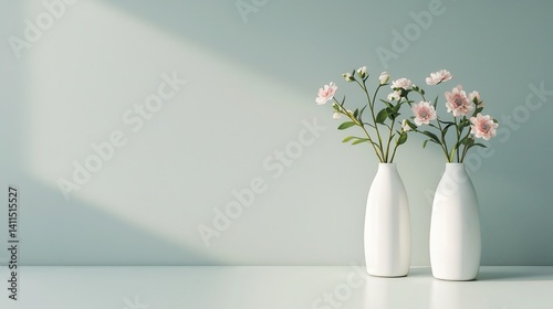 Elegant floral arrangement in two white vases on a serene background highlighting beauty of spring blossoms