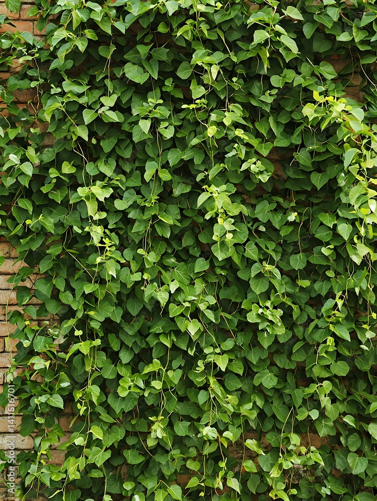 An ornate, tangled tapestry of vibrant green ivy blankets weathered bricks, forming a rich and intricate backdrop An ornate, tangled tapestry of vibrant green ivy blankets weathered bricks, forming a rich and intricate backdrop