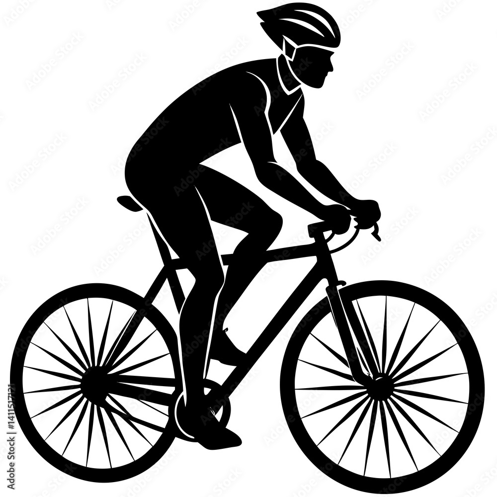 Obraz premium Line art vector silhouette of a bicyclist riding on a trail with a neutral stance
