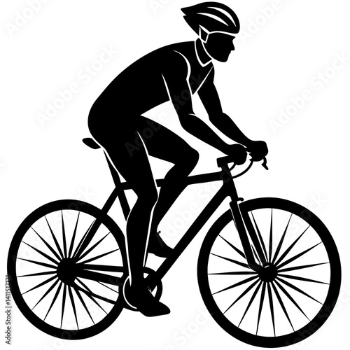 Line art vector silhouette of a bicyclist riding on a trail with a neutral stance