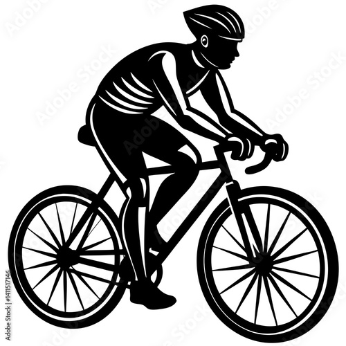Line art vector silhouette of a bicyclist riding on a trail with a neutral stance