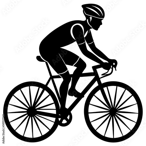 Line art vector silhouette of a bicyclist riding on a trail with a neutral stance
