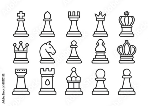 Chess Pieces A graphic representation of diverse chess pieces displayed in striking monochrome, evoking a sense of strategic depth and intellectual competition