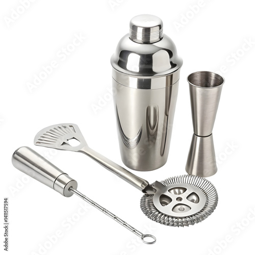 Stainless Steel Cocktail Shaker Set: Professional Bartending Kit on transparent background