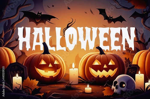Obraz na płótnie Kartki na święto halloween. Kolorowe czasami śmieszne i straszne jednocześnie. w salonie