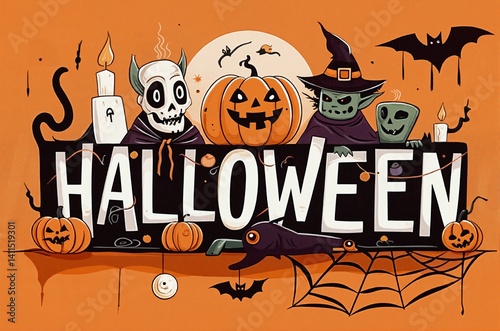 Obraz na płótnie Kartki na święto halloween. Kolorowe czasami śmieszne i straszne jednocześnie. w salonie