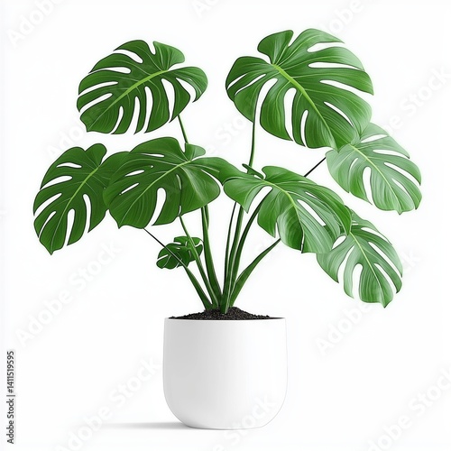 Luxurious Monstera Plant Thriving in a Minimalist White Pot with Bright Green Leaves
