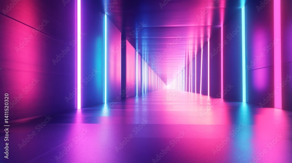 Neon Lights Corridor: A Futuristic Pink and Blue Glow Neon Lights Corridor: A Futuristic Pink and Blue Glow