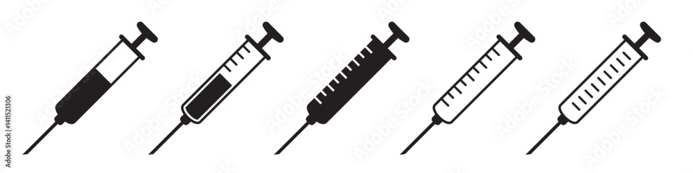 Syringe icon. Injection icon sign, solid pictogram. Syringe icon. Injection icon sign, solid pictogram.