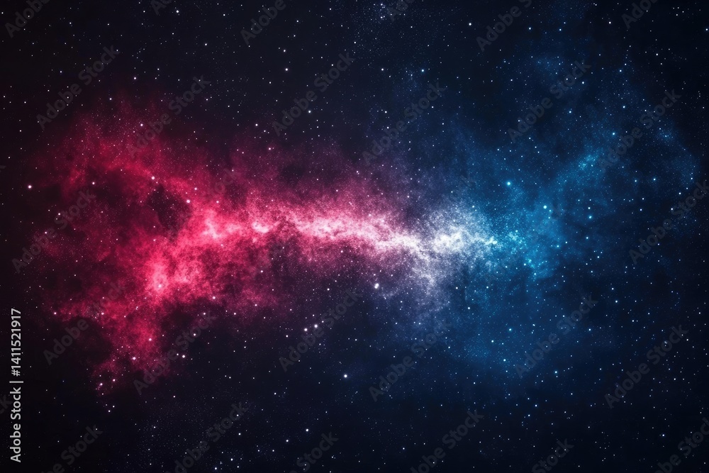 Obraz premium A cosmic nebula with vibrant red and blue hues, swirling gas and dust clouds in deep space
