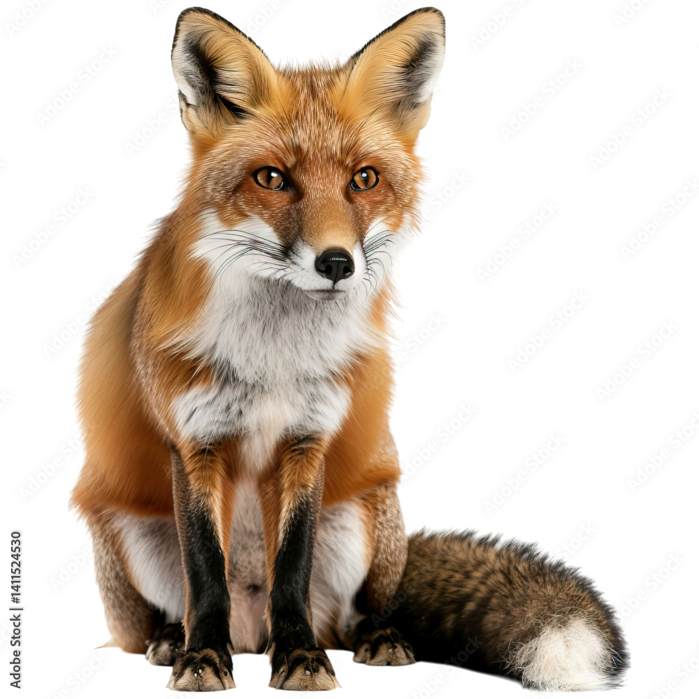 Fototapeta premium A detailed, lifelike representation of a fox with vibrant fur, sharp eyes, and a bushy tail, showcasing its majestic posture and natural features.