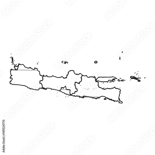 administrative map of Indonesian provinces in the Java island region black line