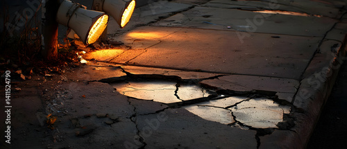 Cracked Pavement Under Street Lights photo